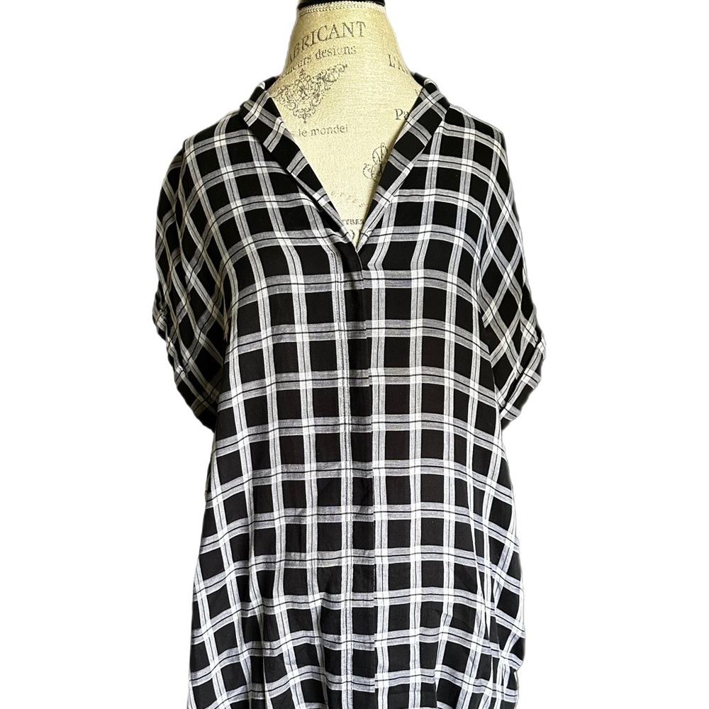 Rag & Bone Women's Shirt Dress in Black/Gray Plaid Size L